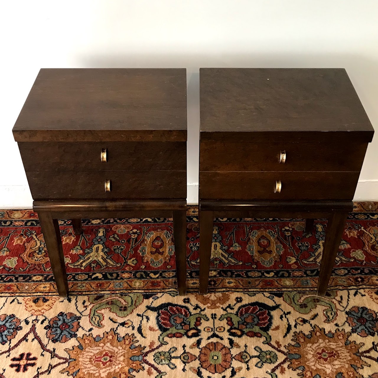 Mid-Century Modern Burlwood End Table Pair