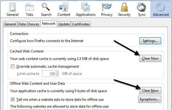 xóa bộ nhớ cache firefox