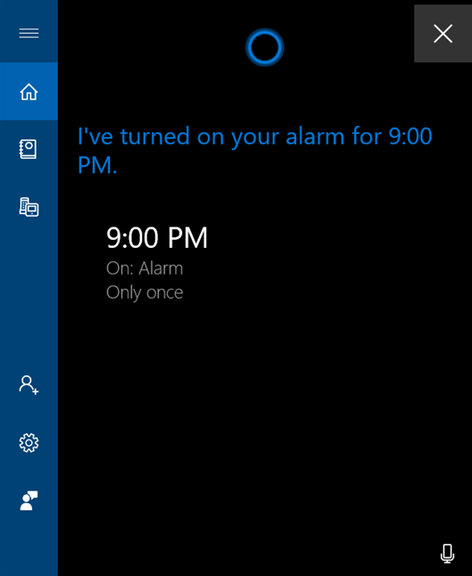 Cortana te avisa que la alarma está configurada