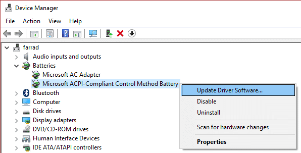 更新 Microsoft ACPI Compliant Control Method Battery 的驱动程序软件