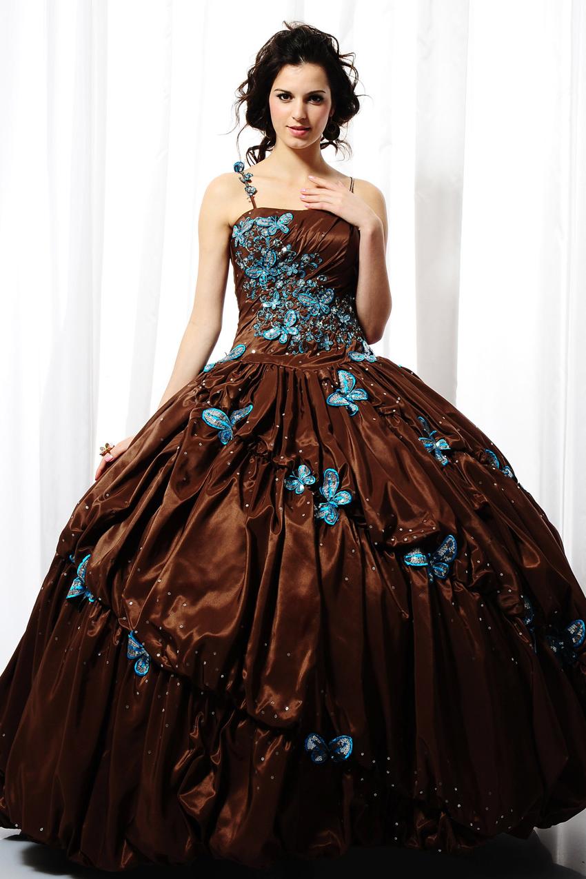 Ball Gown Straight Neckline Spaghetti Straps Puffy Skirt with Ruffles and