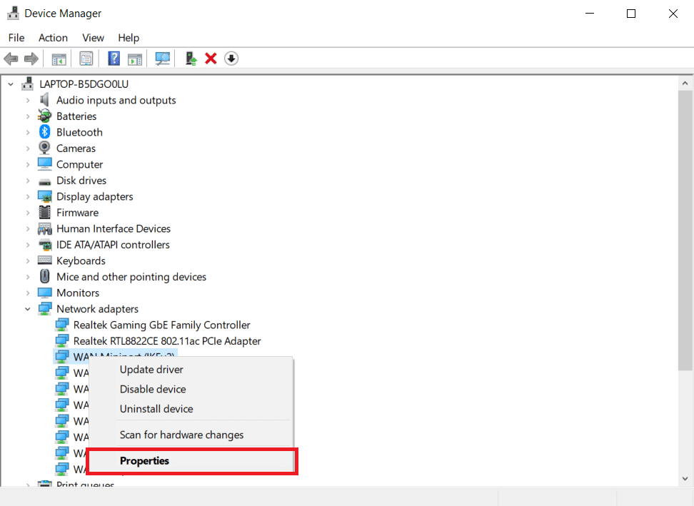 Faites un clic droit sur votre périphérique de carte WLAN et sélectionnez Propriétés