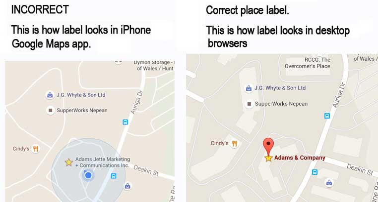 Business Name Label Ok In Desktop Version But Not Mobile Maps Abi