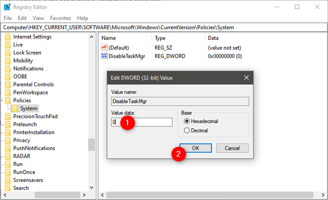 Windowsレジストリからタスクマネージャを有効にする