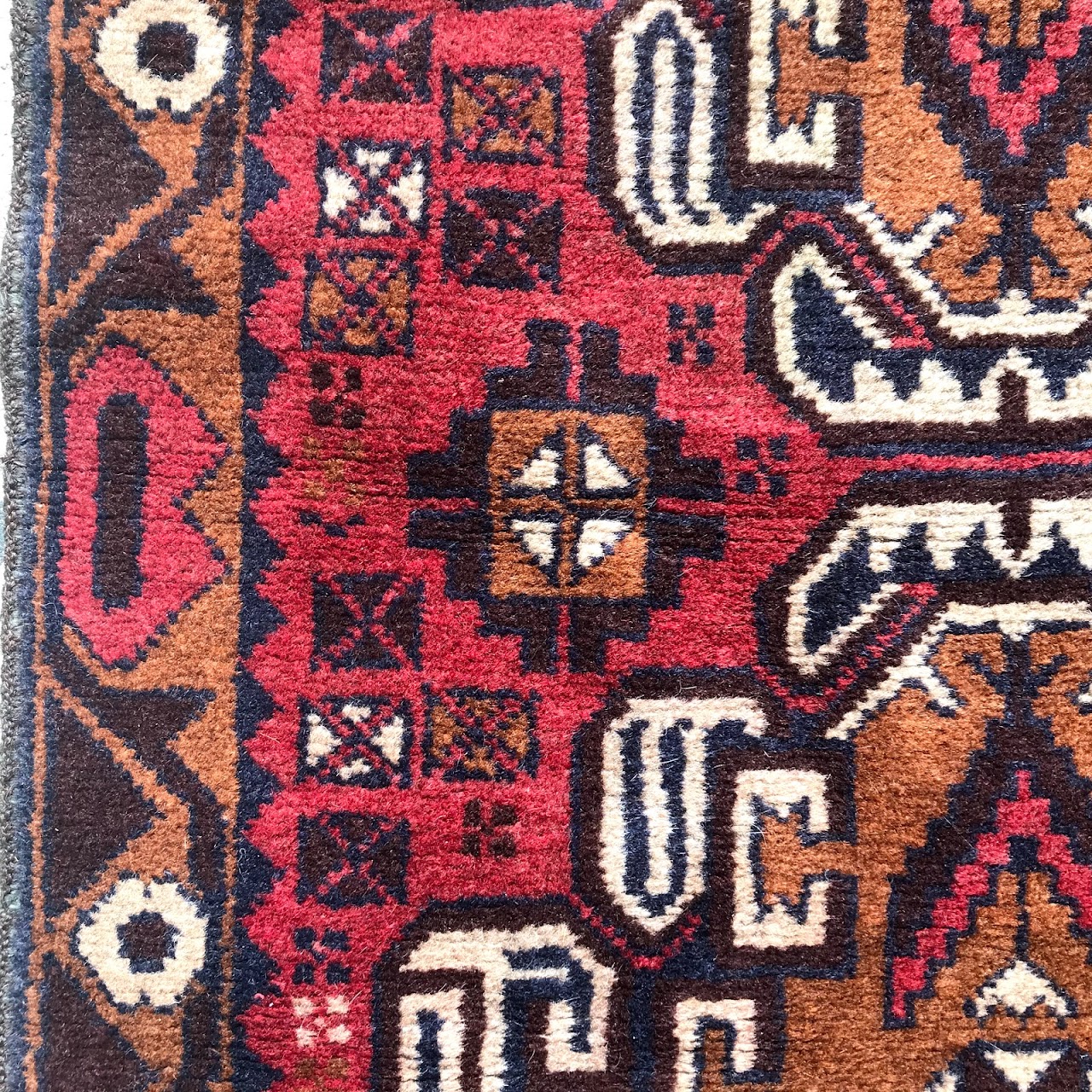 Wool Tribal Small Area Rug, Red and Brown