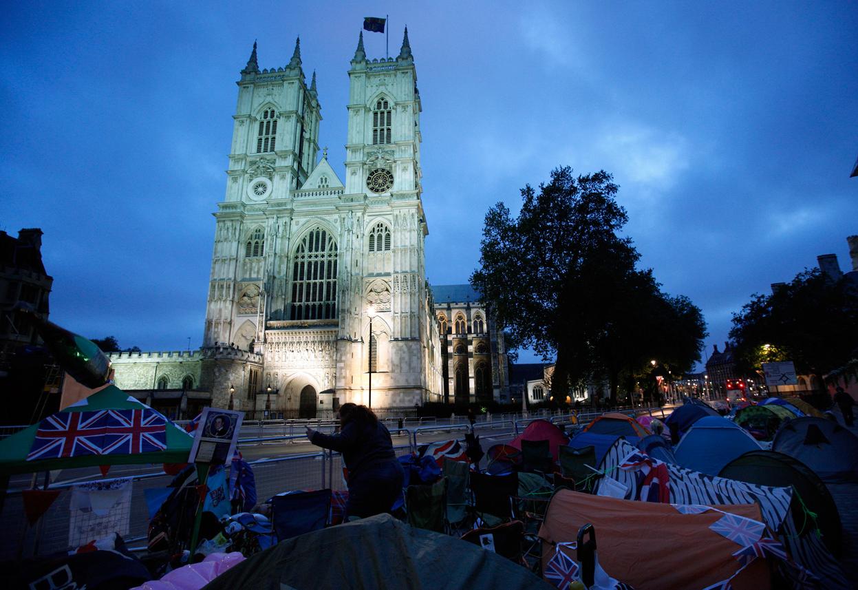 Tents line the street outside