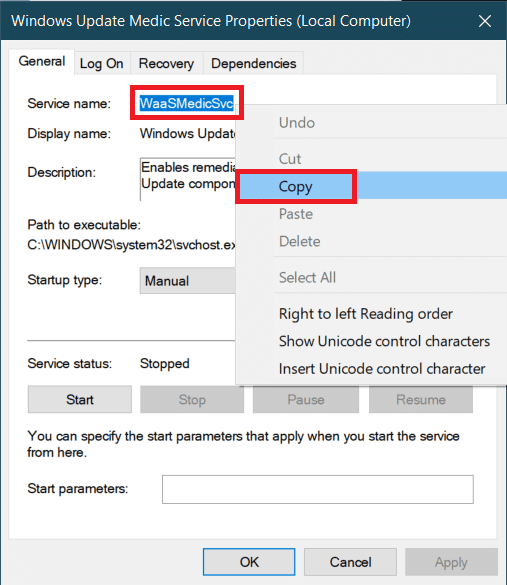 Nome del servizio evidenziato.  Come correggere l'utilizzo elevato del disco di WaasMedicSVC.exe in Windows 10