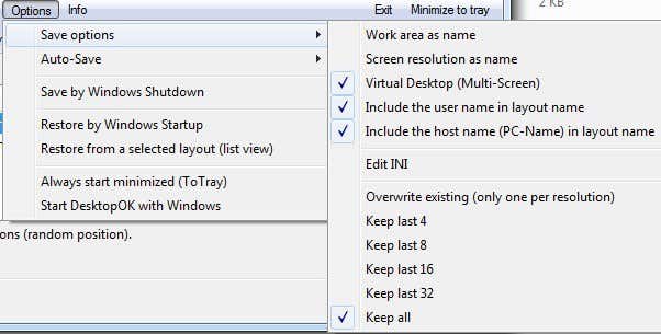 options d'enregistrement de mise en page