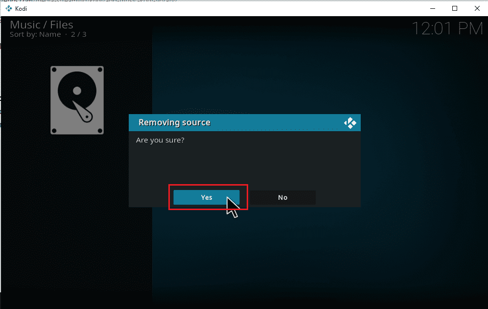 คลิกใช่เพื่อยืนยันการลบโฟลเดอร์  วิธีดาวน์โหลดเพลงลง Kodi