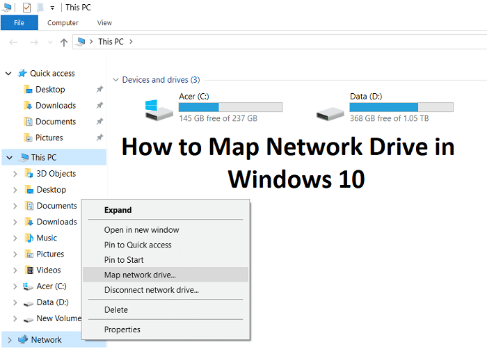 Windows10でネットワークドライブをマップする方法
