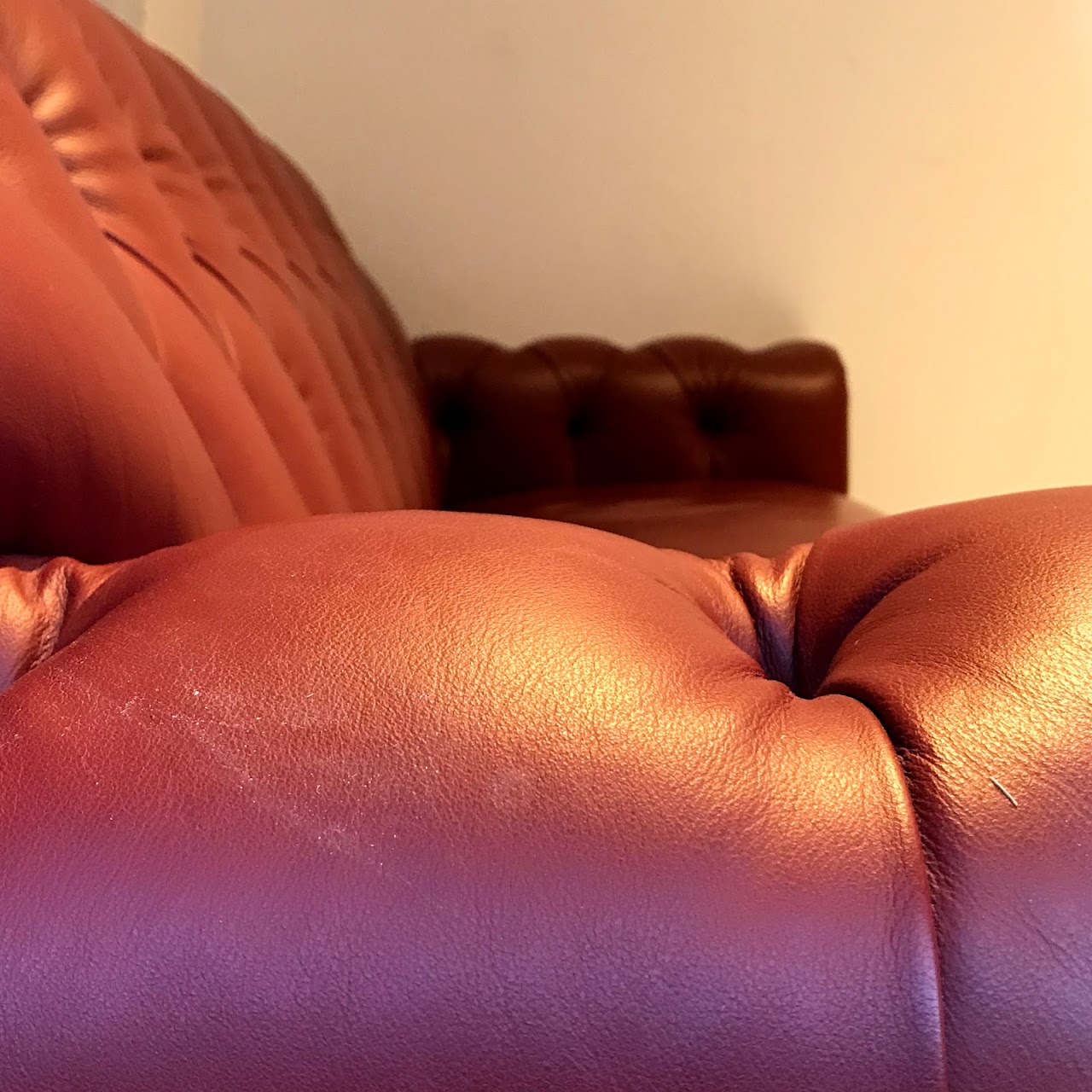 Tufted, Roll-Arm Leather Loveseat