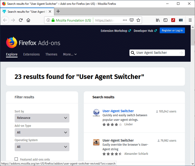 ค้นหา User Agent Switcher |  เข้าถึงเว็บไซต์บนมือถือโดยใช้เบราว์เซอร์เดสก์ท็อป