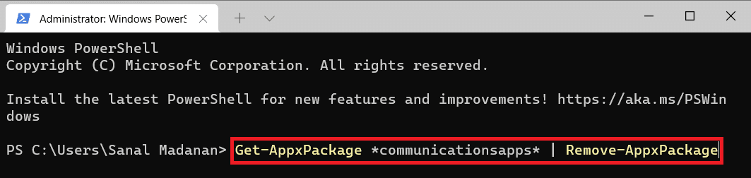 Comando de Windows PowerShell para eliminar aplicaciones de comunicaciones.  Cómo desbloquear Windows 11