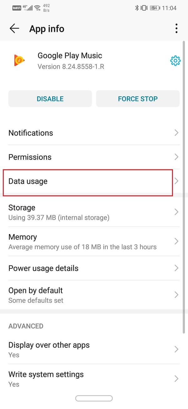 Tap on the Data usage option