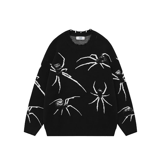 Title 14, American Street Ripped Sweater with Spider Dama...