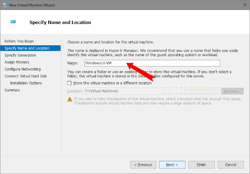 Specify name and location of your VM (www.kunal-chowdhury.com)