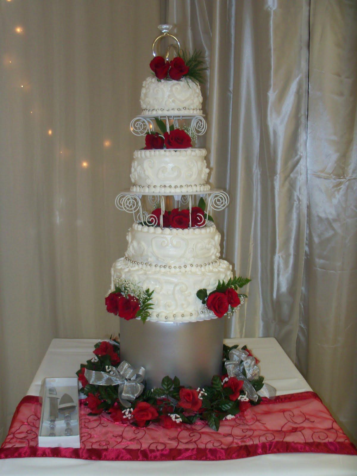 simple white wedding cake red