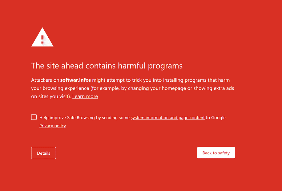 Reparar El sitio de adelante contiene alertas de programas dañinos en Chrome