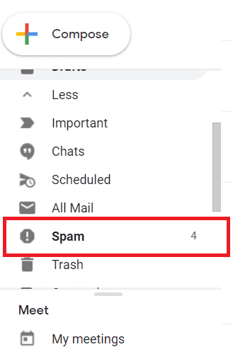 Nel menu successivo, individua la cartella "Spam".