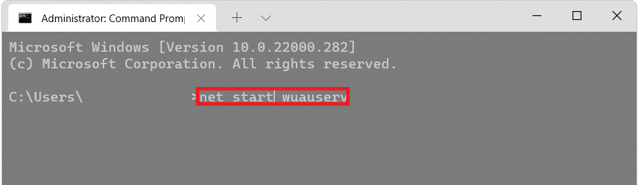 polecenie, aby uruchomić wuauserv w oknie wiersza polecenia