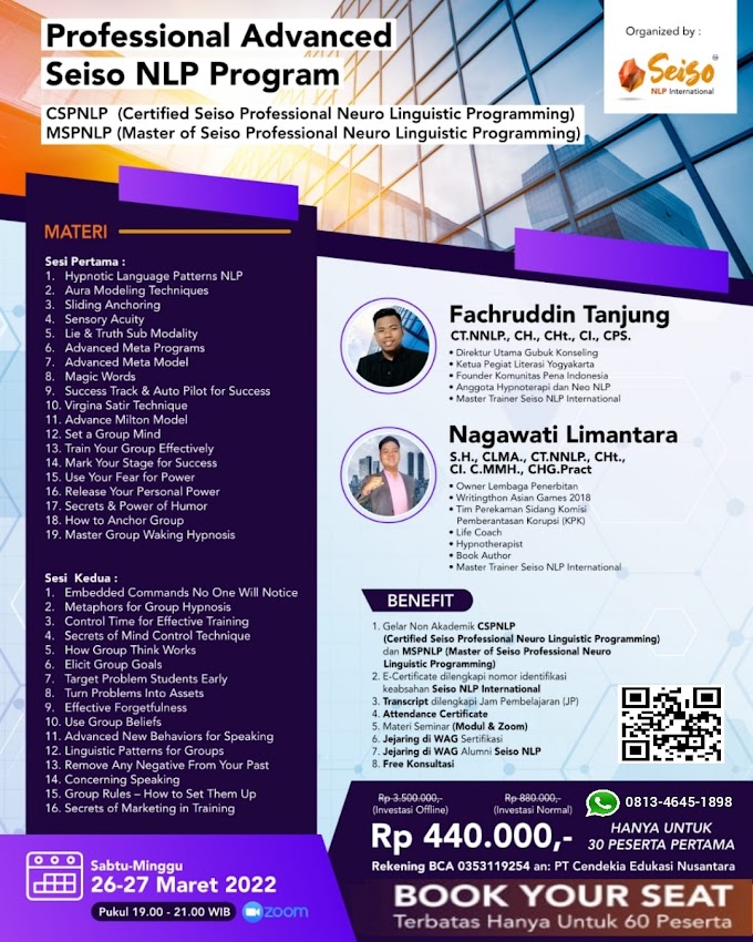 WA.0813-4645-1898 | Master of Seiso Professional Neuro Linguistic Programming (MSPNLP), Certified Seiso Professional Neuro Linguistic Programming (CSPNLP) Maret 2022