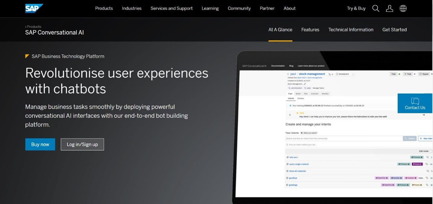 Homepage dell'IA conversazionale SAP |  Chatbot con intelligenza artificiale online