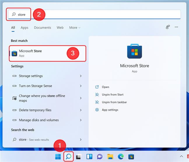 Apri Microsoft Store usando Cerca in Windows 11