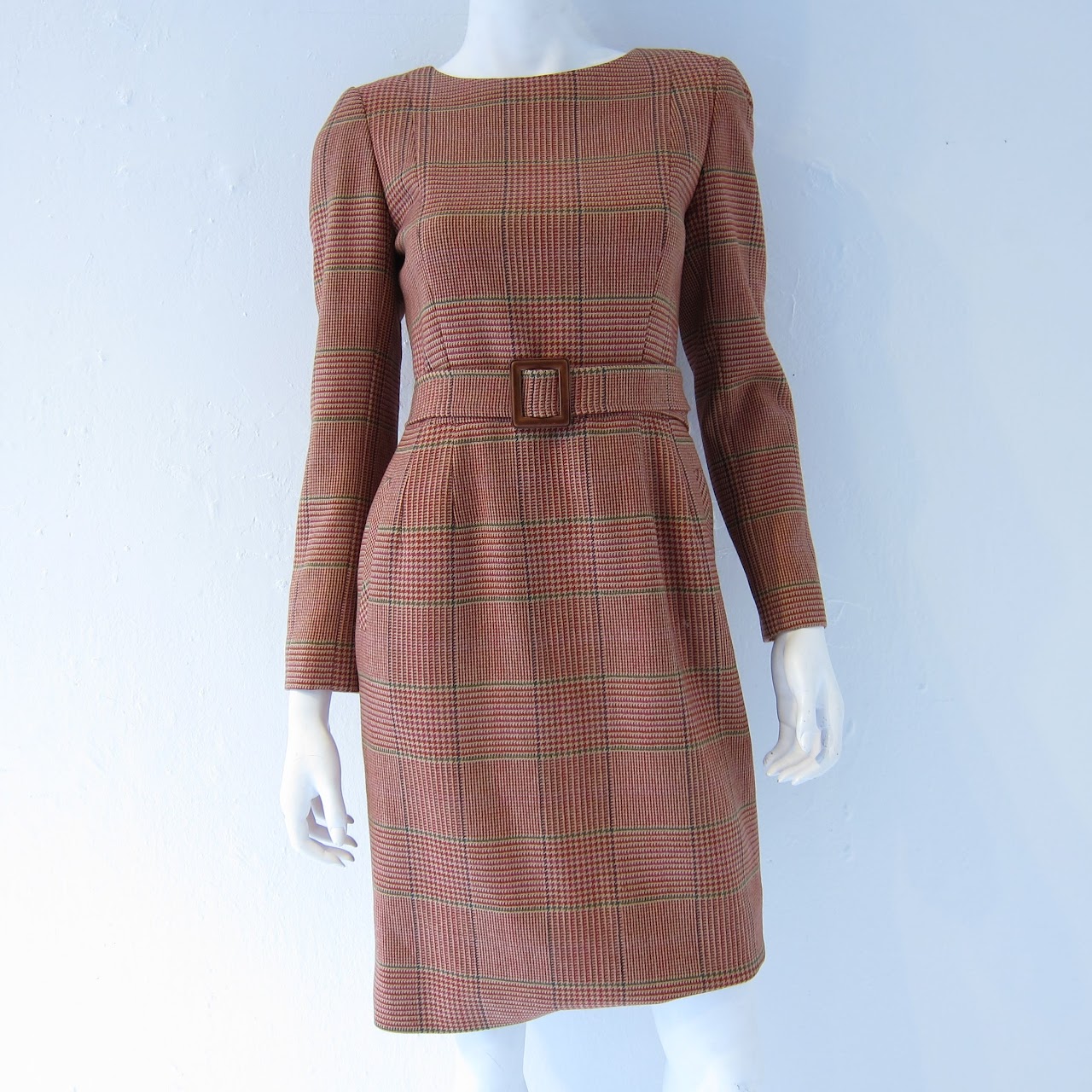 Oscar de la Renta Glen Plaid Belted Sheath