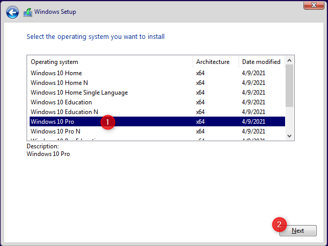 インストールするWindows10エディションを選択します