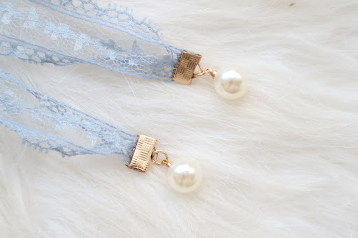 Title 7, Sweet accessory gray blue lace ribbon pearl cho...