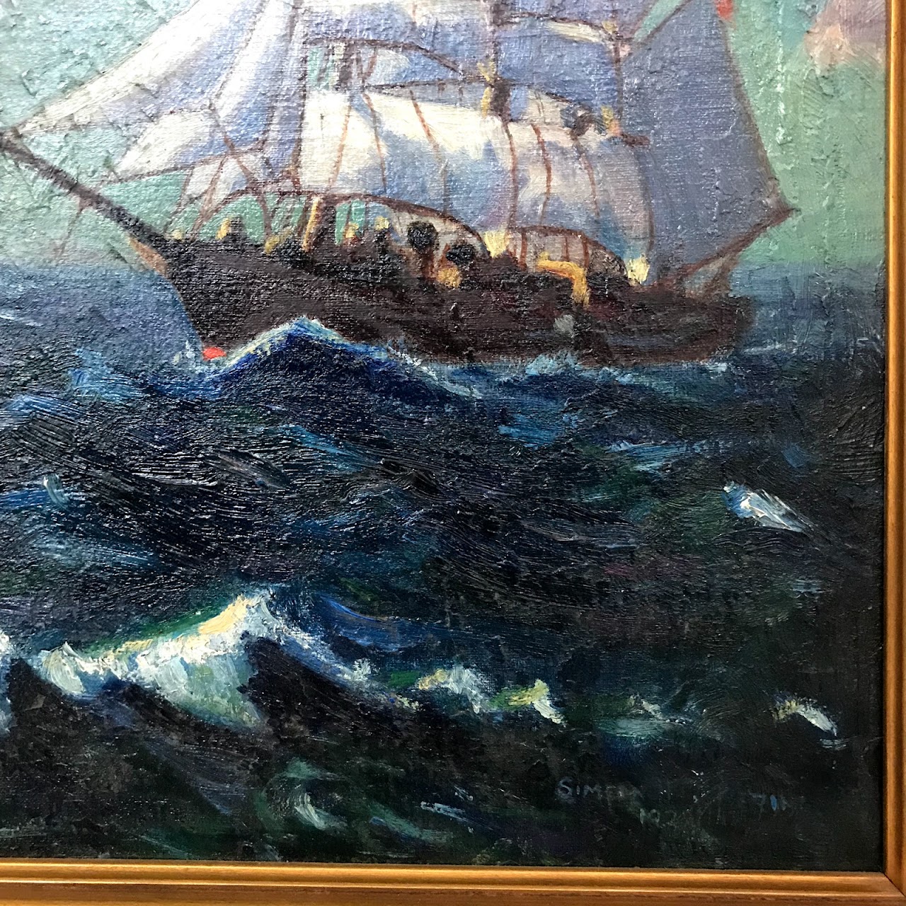 Signed 1920s Nautical Oil Painting