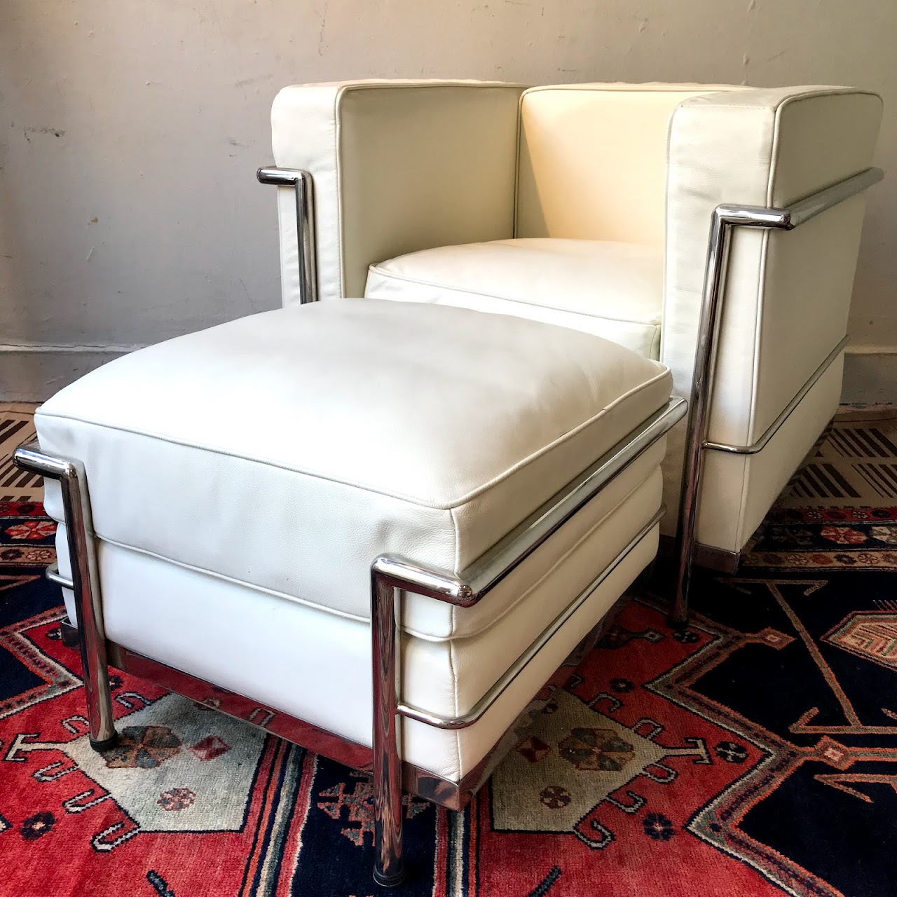 LC2 Style Chair and Ottoman