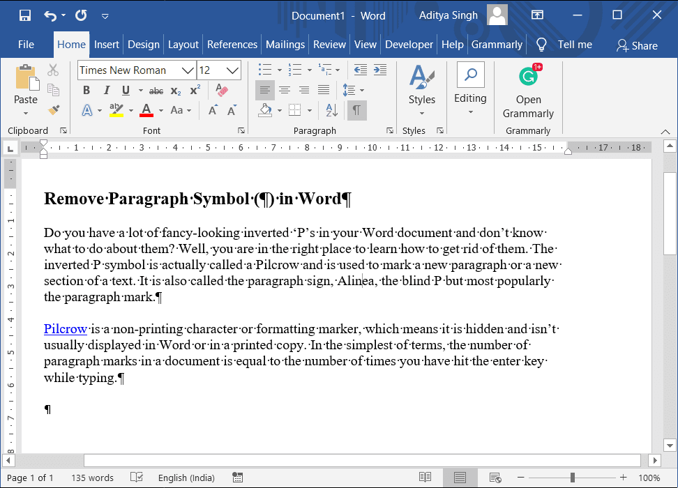 3 formas de eliminar el símbolo de párrafo (¶) en Word