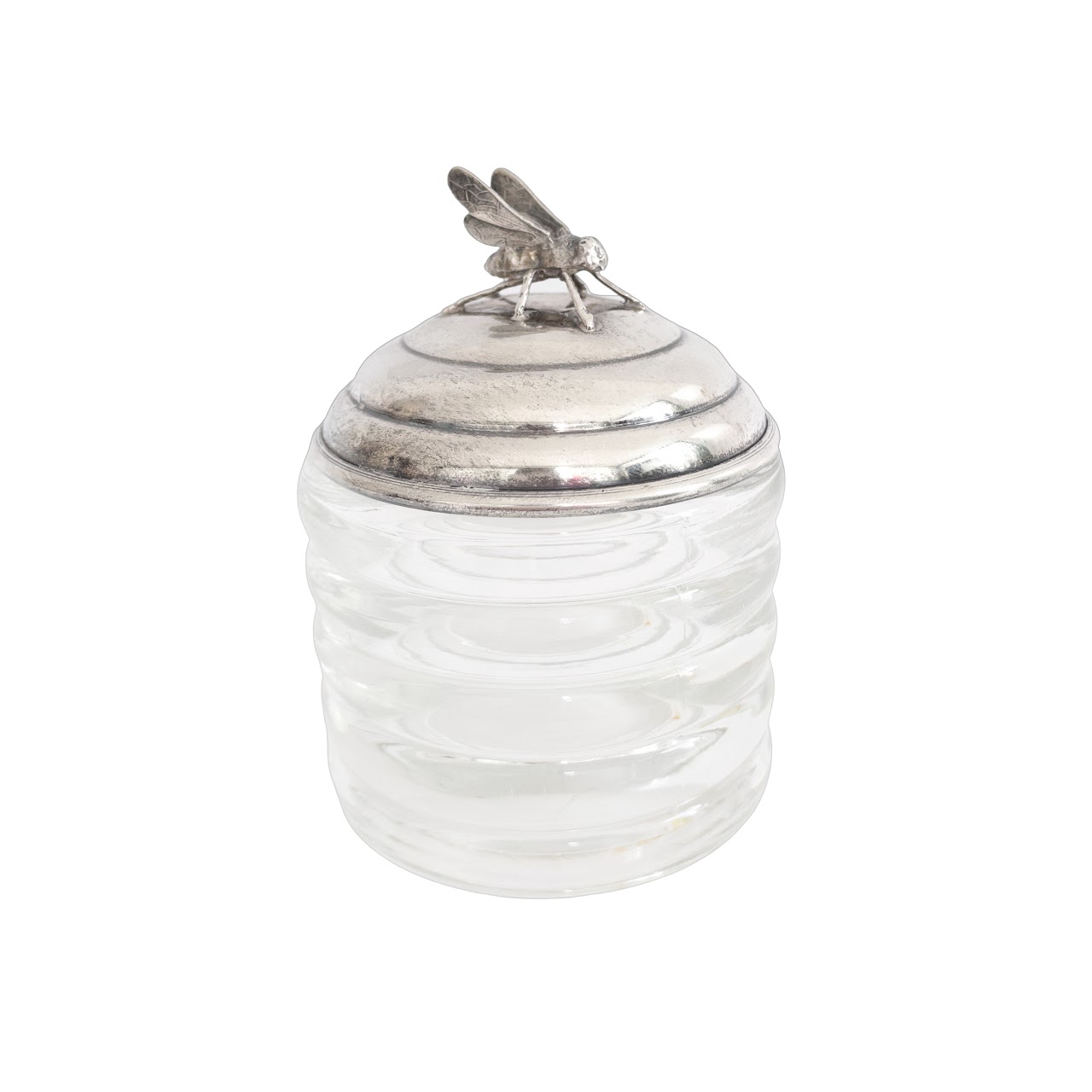 Sterling Silver & Glass Beehive Honey Jar