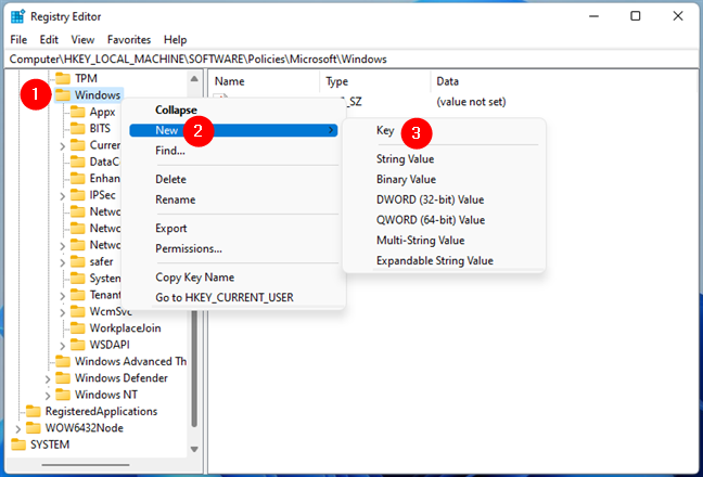 การสร้างคีย์/โฟลเดอร์ใหม่ใน Windows Registry