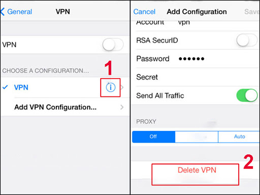 Chọn Xóa VPN (Delete VPN) để loại bỏ VPN mà bạn muốn