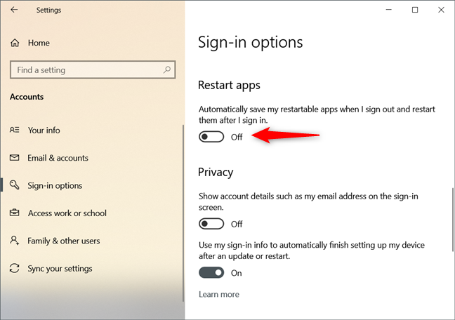 Windows 10 può riavviare automaticamente le app che erano aperte quando ti sei disconnesso