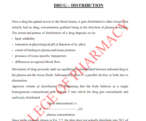 Pharmacology Unit 3 DRUG – DISTRIBUTION  4th Semester B.Pharmacy Lecture Notes,BP404T Pharmacology I,BPharmacy,Handwritten Notes,BPharm 3rd Semester,Important Exam Notes,BPharm 4th Semester,