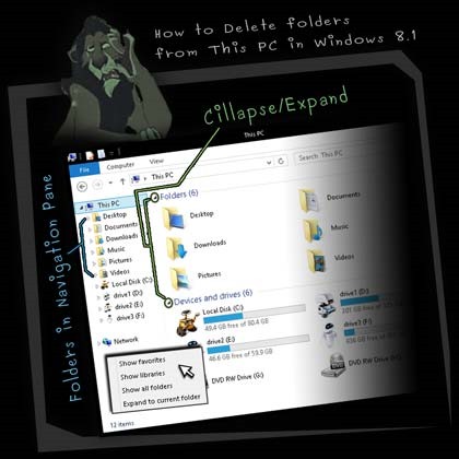 How to Delete folders from This PC and Navigation pane in Windows 8.1, 10
