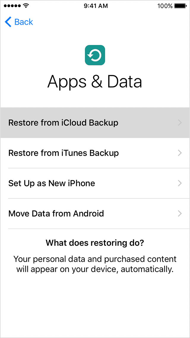 Tocca l'opzione Ripristina da iCloud Backup su iPhone