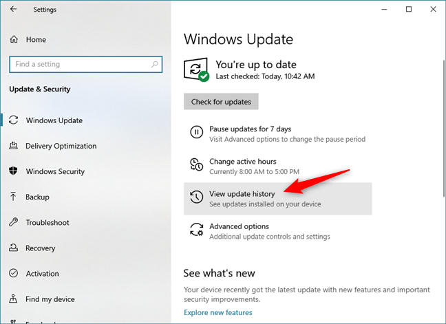 Updategeschiedenis bekijken laat je de updates zien die al zijn geïnstalleerd