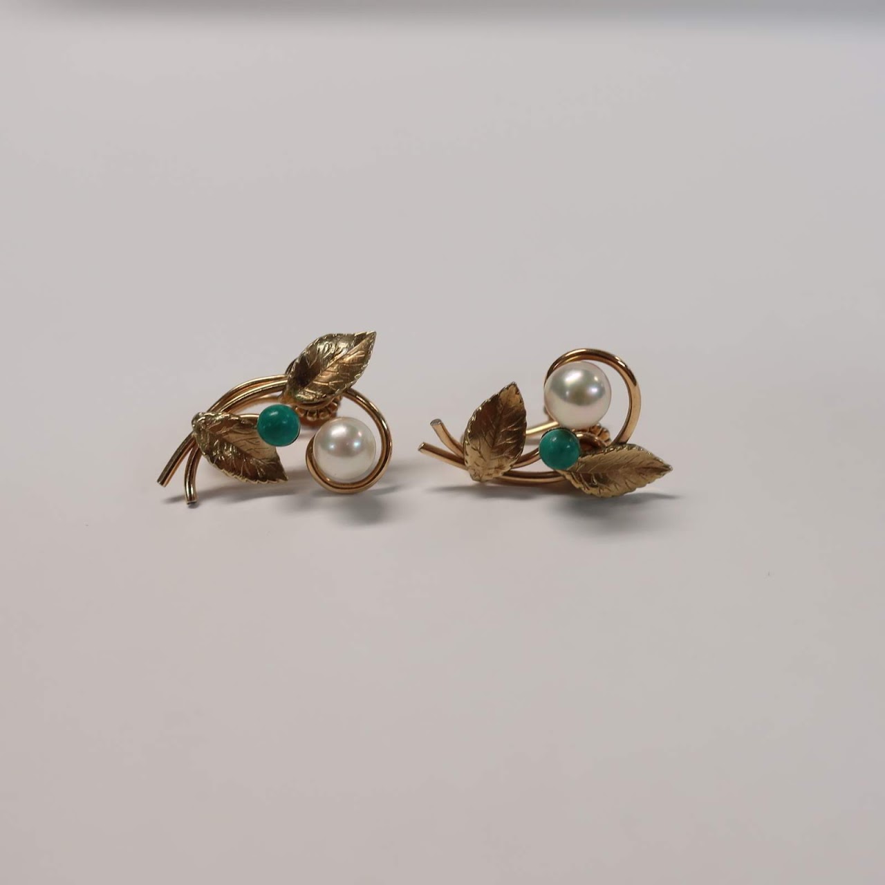 14K Gold, Pearl and Blue Stone Clip Earrings