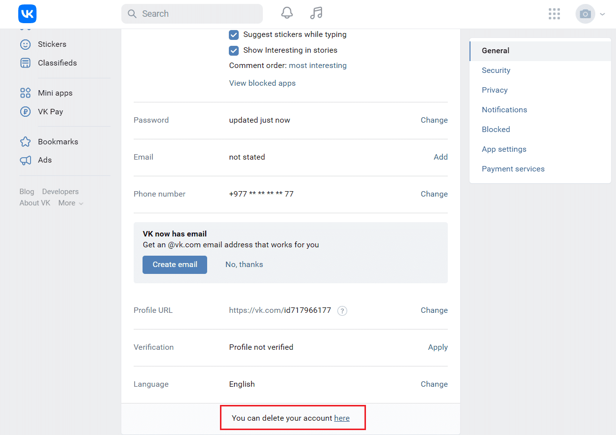 Svůj účet můžete smazat zde na webu VKontakte