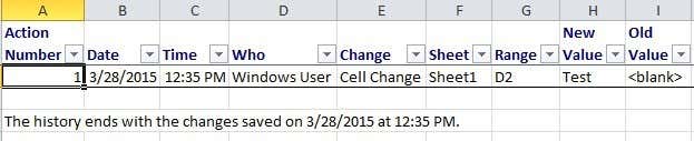 verander geschiedenis excel