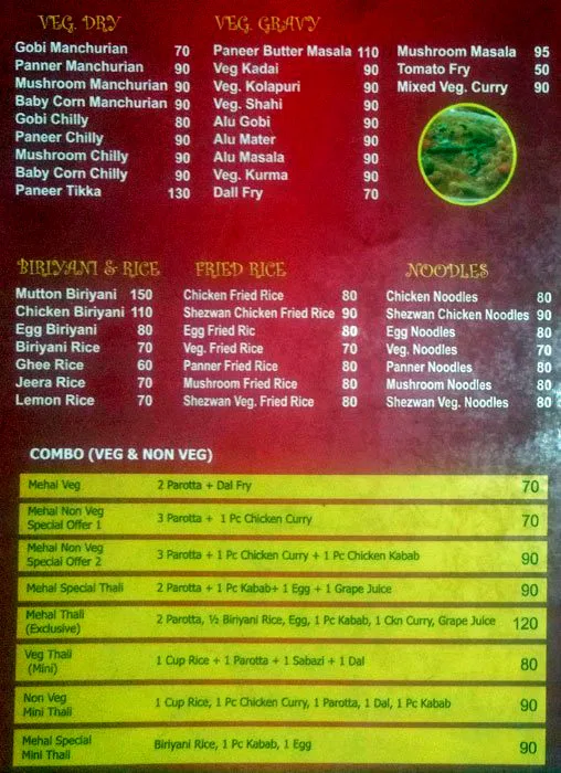 Kabab Mahal, BCMC Layout menu 