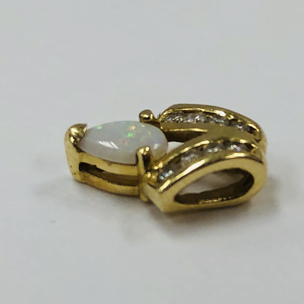 14K Gold, Diamond, and Opal Pendant