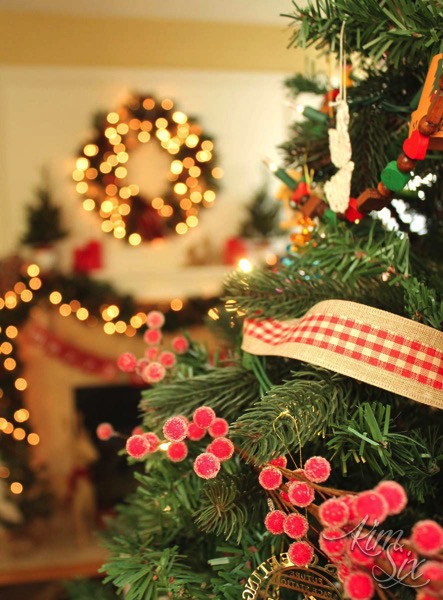 Rustic christmas tree and mantel