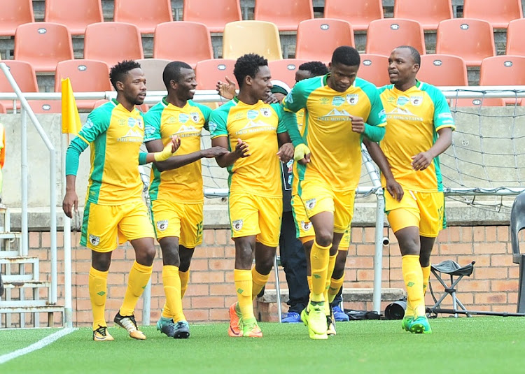 Talent Chawapiwa of Baroka celebrates a goal with teammates during the 2017 Telkom Knockout football match between Baroka and Cape Town City at Peter Mokaba Stadium, Polokwane on 29 October 2017.