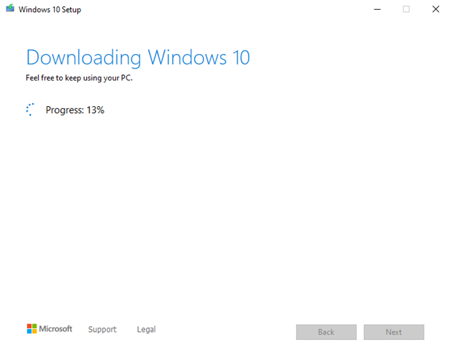 กำลังดาวน์โหลดไฟล์ติดตั้ง Windows 10