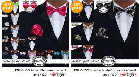 Mens Wedding Tuxedo Bowtie Bow tie Cummerbund Hanky Cufflinks set SOLID 10